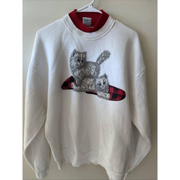 Gopher Sport Tops - Vintage Cat Christmas Festive, Holiday Sweatshirt-Lg-made In USA-